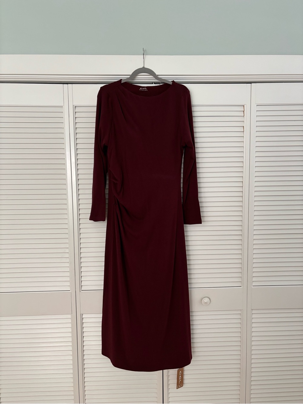 OGL Knit Long Sleeve Burgundy Women's Dress with Built in Bra XL